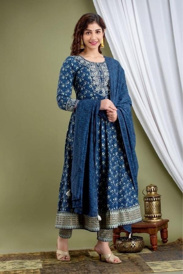 Long Anarkali Stitched with Matching Dupatta