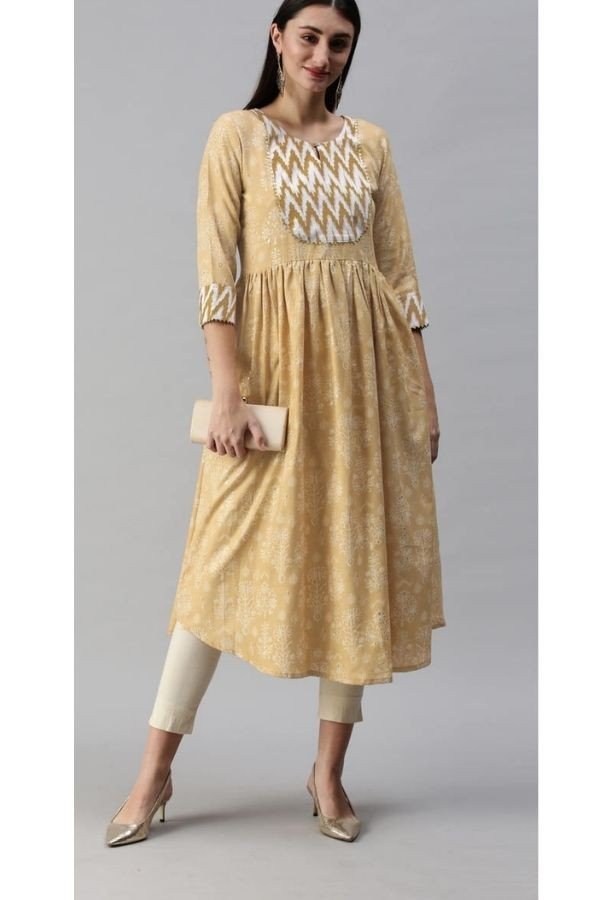 Cotton Magic Slub with Foil Print Anarkali Kurta