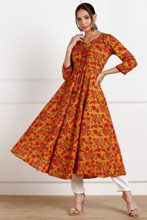 Anarkali Kurti Yellow