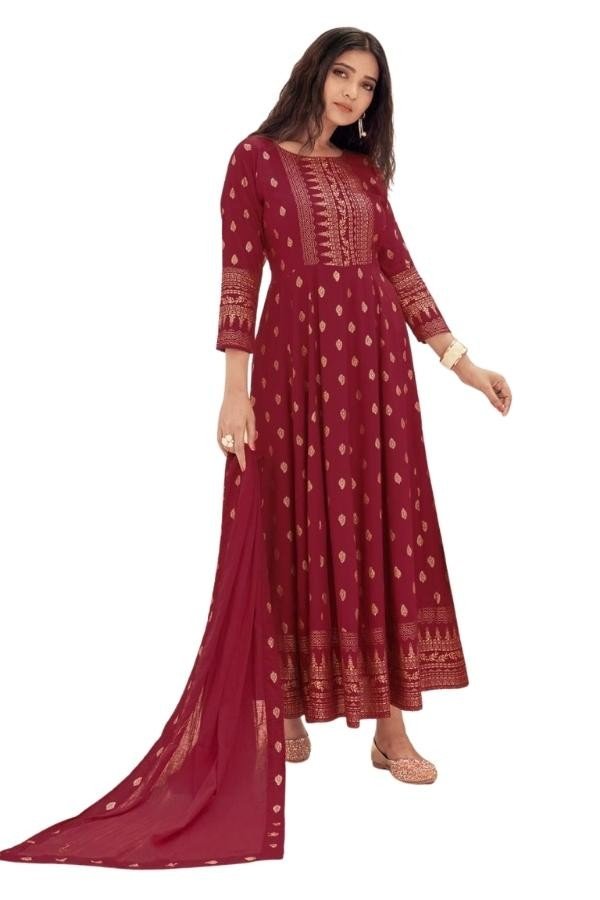 Long Anarkali Stitched with Matching Dupatta