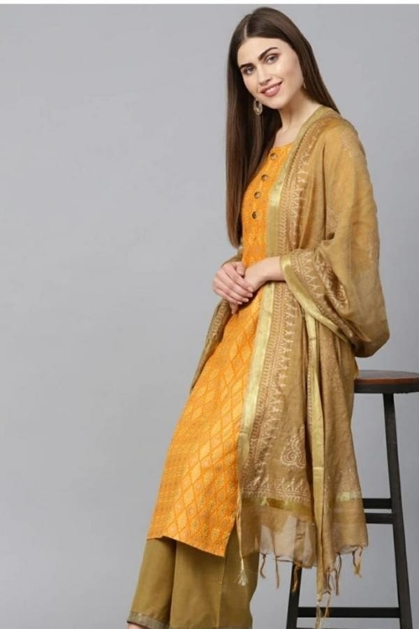 Yellow Mustard Kurti Palazzo Dupatta Set