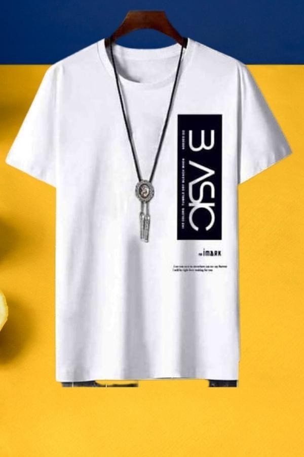 Printed Cotton Men Round Neck T-Shirt - White