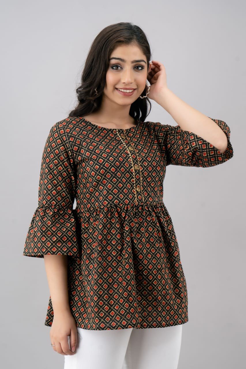 Cotton Top with Bell Sleeves and Gota Detailing