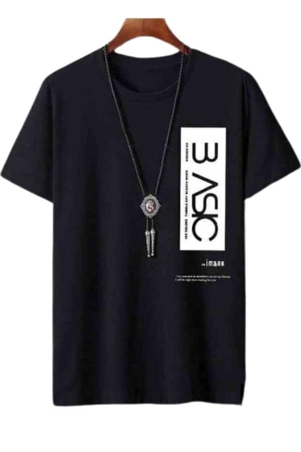 Printed Cotton Men Round Neck T-Shirt - Black