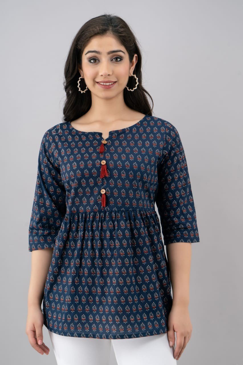 Cotton Printed Top with tassels