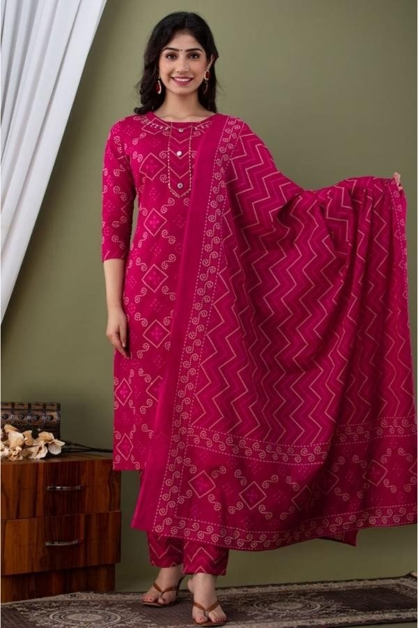 Pink Cotton Kurti Dupatta Set
