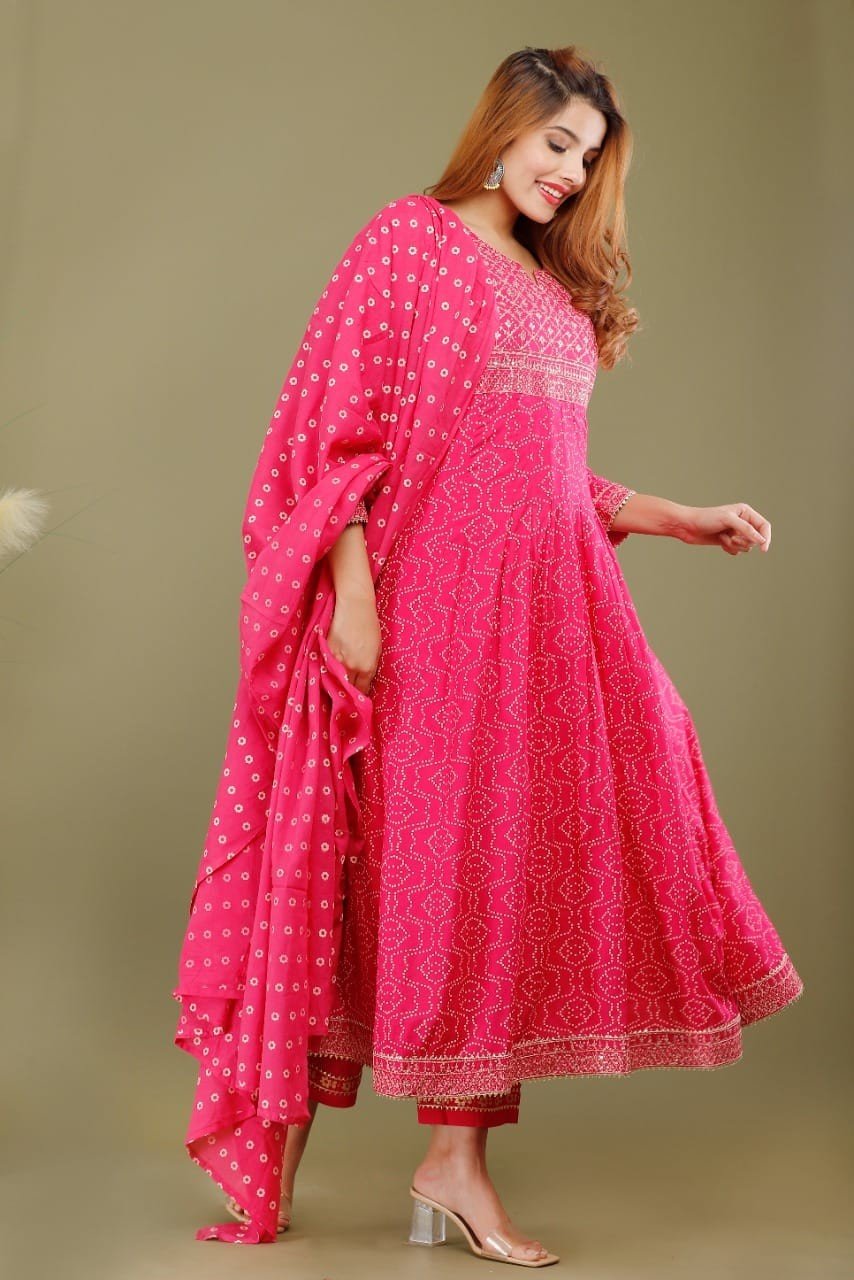 Cotton Anarkali Kurti, Pant & Dupatta