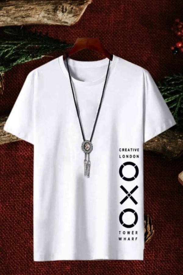 Printed Cotton Men Round Neck T-Shirt - White