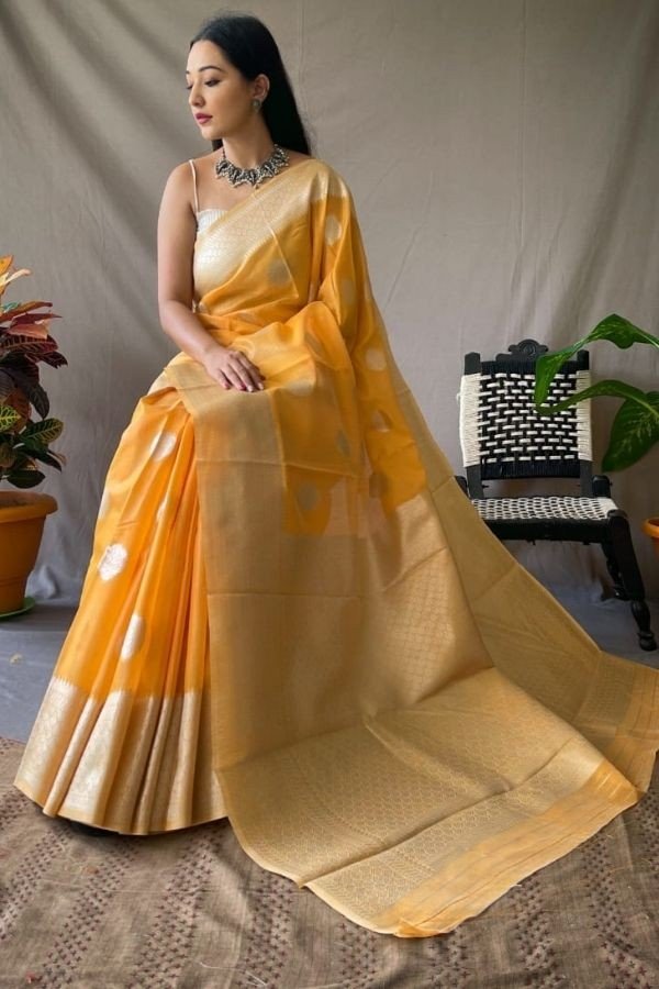 Linen Saree Silver Zari Work All Over
