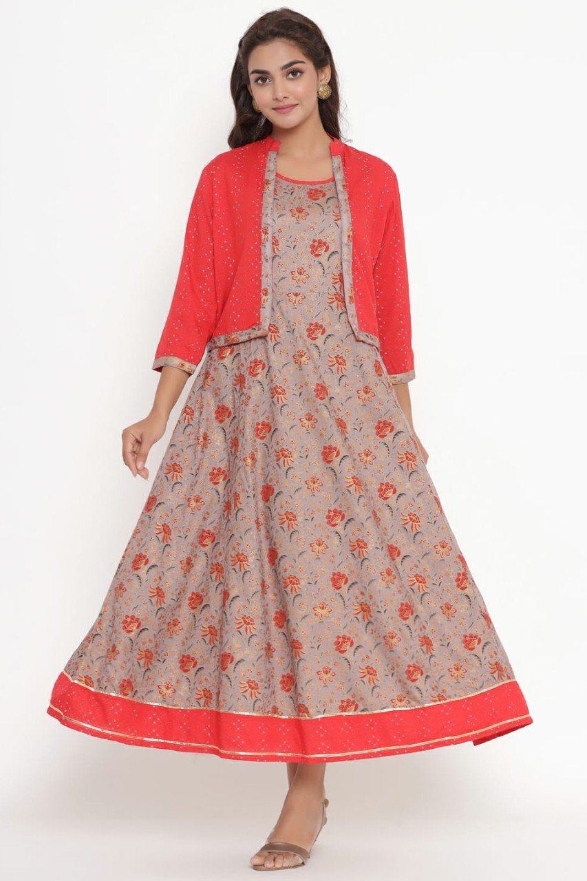 Floor Length Rayon Slub Kurti with Jacket
